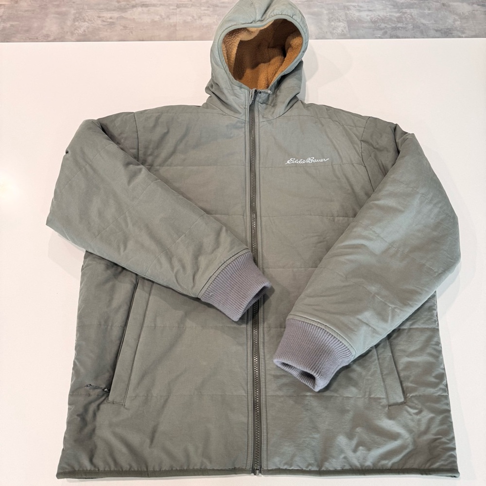 Eddie Bauer Men's Olive Green Hooded Puffer Jacket